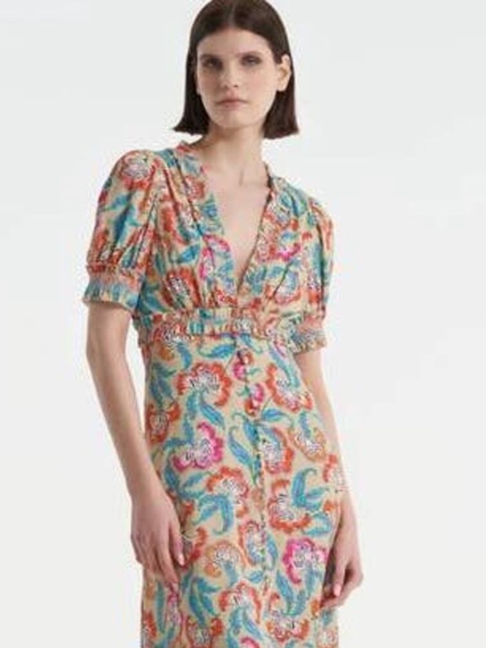 SALONI Cream Multicolor Floral V-Neck Maxi Dress - Picture 10 of 10